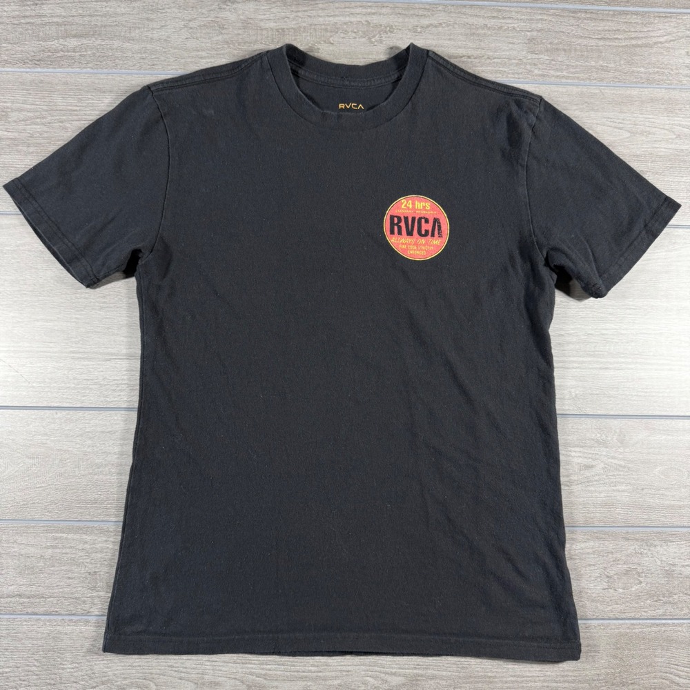 RVCA Day Shift Tee Small Black Balance of Opposites Graphic T-Shirt
